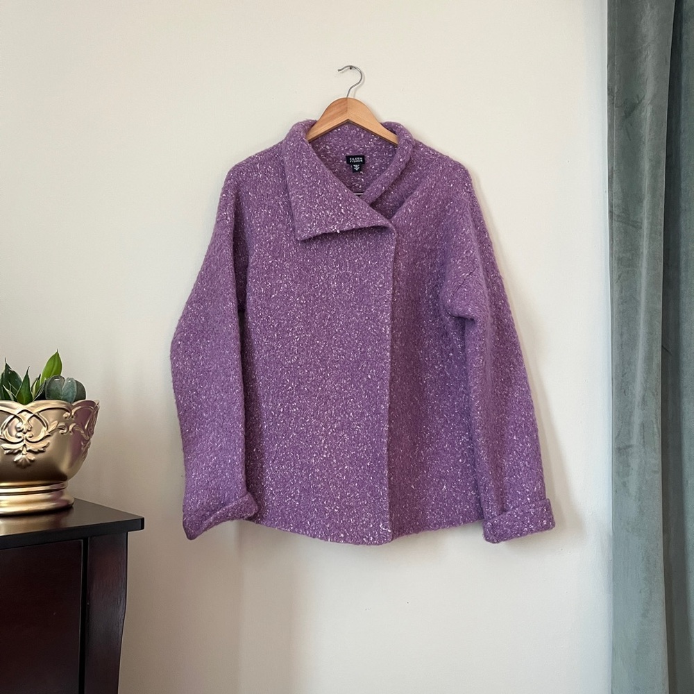 Eileen Fisher Italian Yarn Alpaca Wool Blend Chunky Knit Sweater Jacket